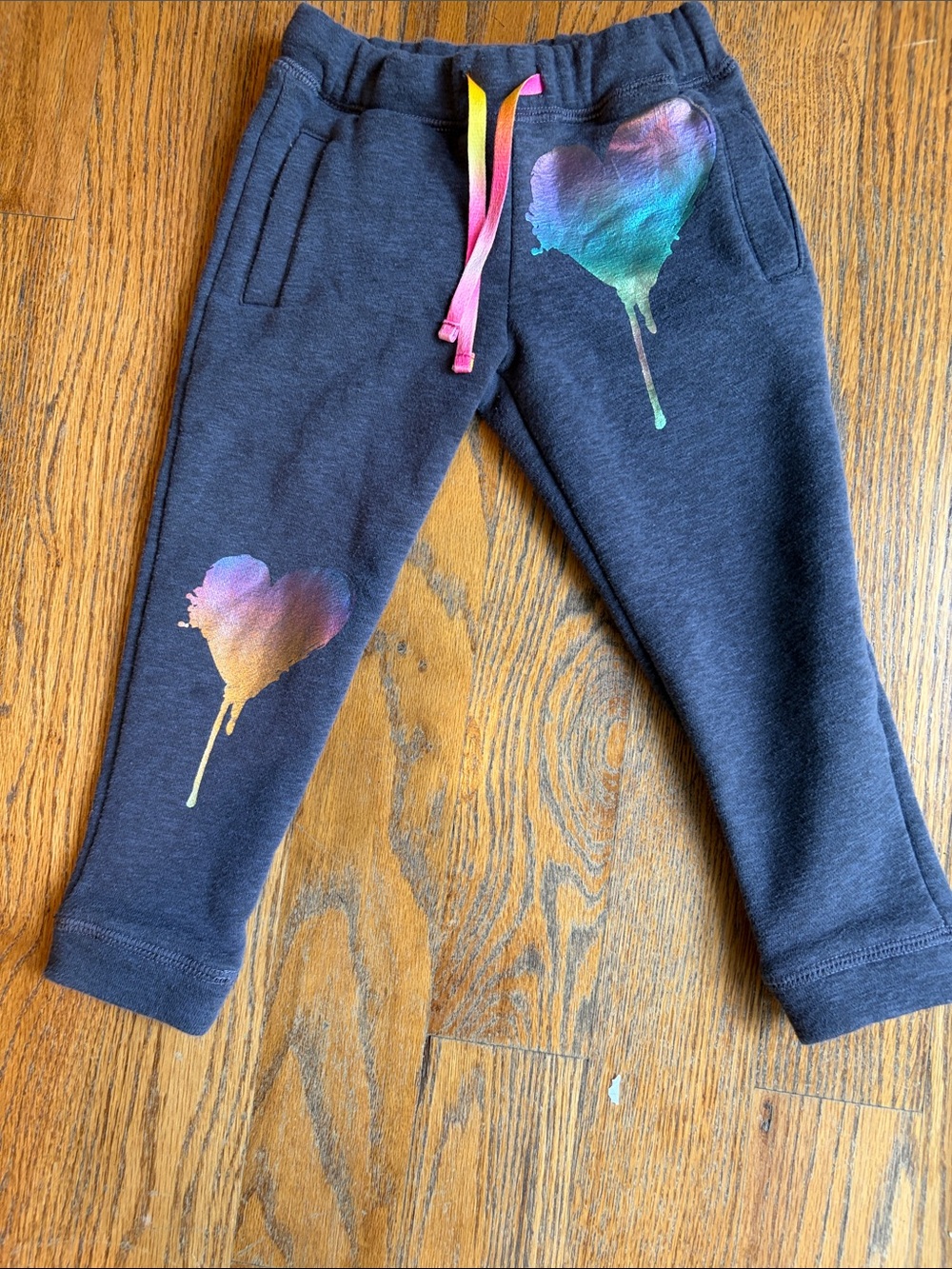 Shimmery appaman Girls' Black Jogger Pants with Rainbow Heart Prints